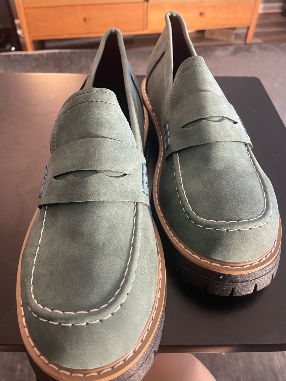 Black Lug-Sole Women's Loafers with Contrasting Trim